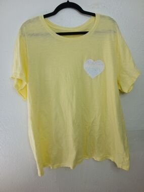 Lucky Brand 3X Yellow Slub Knit Tee Heart Patch Plus Size Casual Top